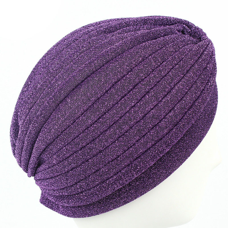 Golden Bright Silk Indian Hat Turban Hat Baotou Cap Chemo Cap Muslim Headscarf - 图片 7
