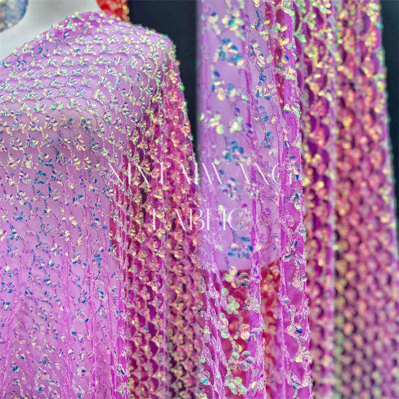 Colorful Concave Piece Dress Fabric DIY Mesh Sequined Embroidery Cloth Lace - Image 8