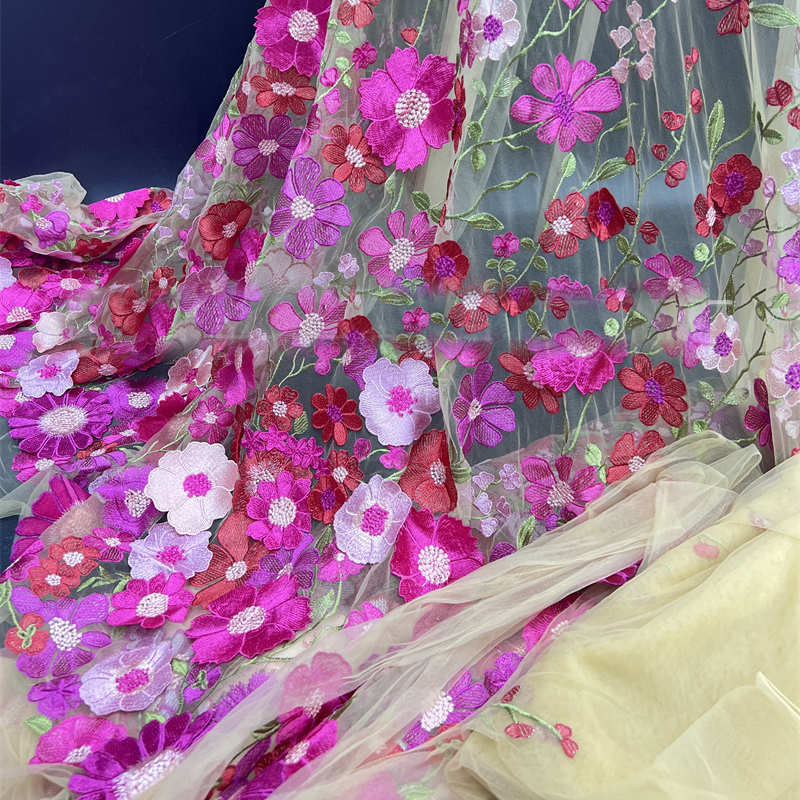 Flower Three-Dimensional Mesh Lace Embroidery Fabric DIY Evening Dress Fabric Lace - 图片 9