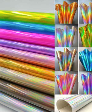 Laser Magic Color Holographic Mirror Wool Bottom PU Leather Crafts DIY Fabric