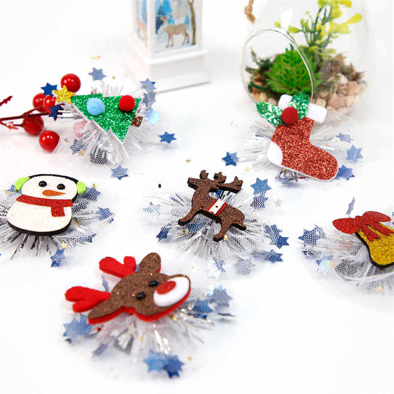 2PC Christmas Hairpin Headdress Children's Party Decor Cartoon Side Clip Christmas Duckbill Clip - Image 3