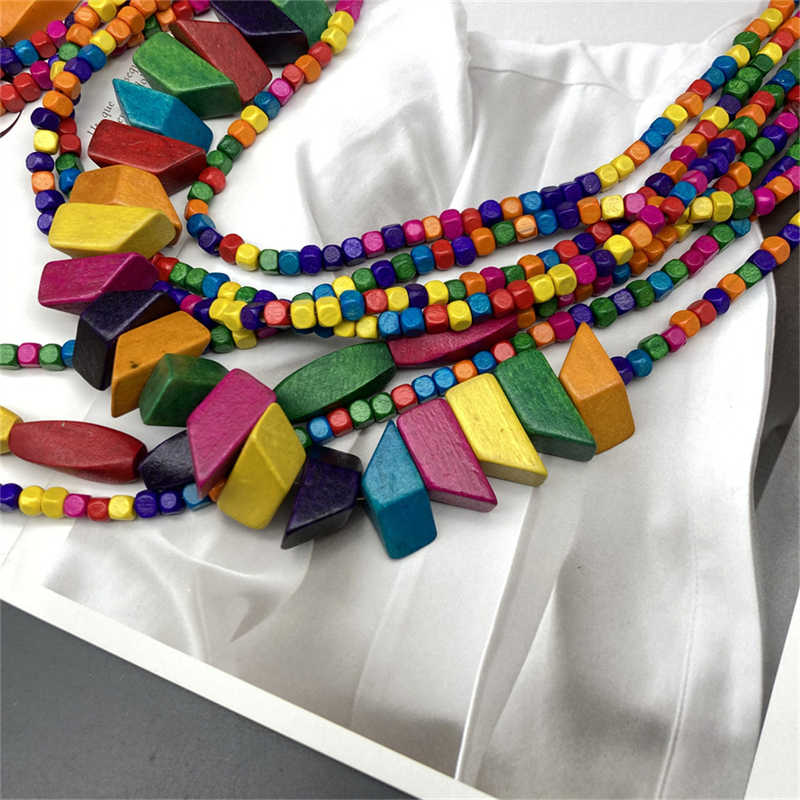 Ethnic Style Retro Wood Color Beach Pastoral Style Wooden Multi-Layer Long Necklace Jewelry - 图片 5