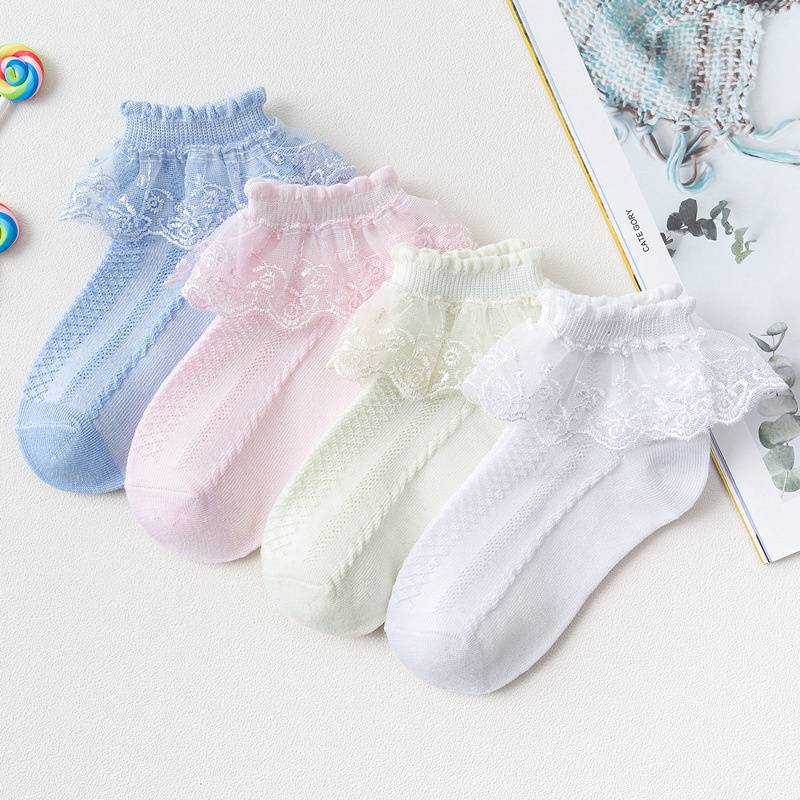 Children's Lace Socks Girls' Cotton Socks Spring and Autumn Thin Summer Japanese Lace Princess Short Socks Baby White Dance - 图片 7