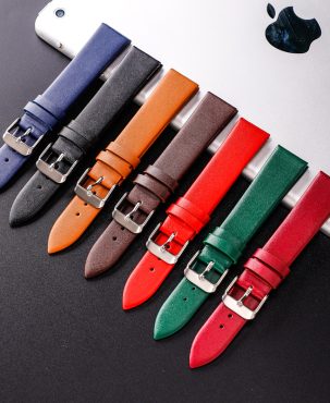 Flat Plain Weave Needle Pattern Color Leather Watch Strap Men's and Women's Super Book Watch Band Factory in Stock Wholesale 14 Colors Optional