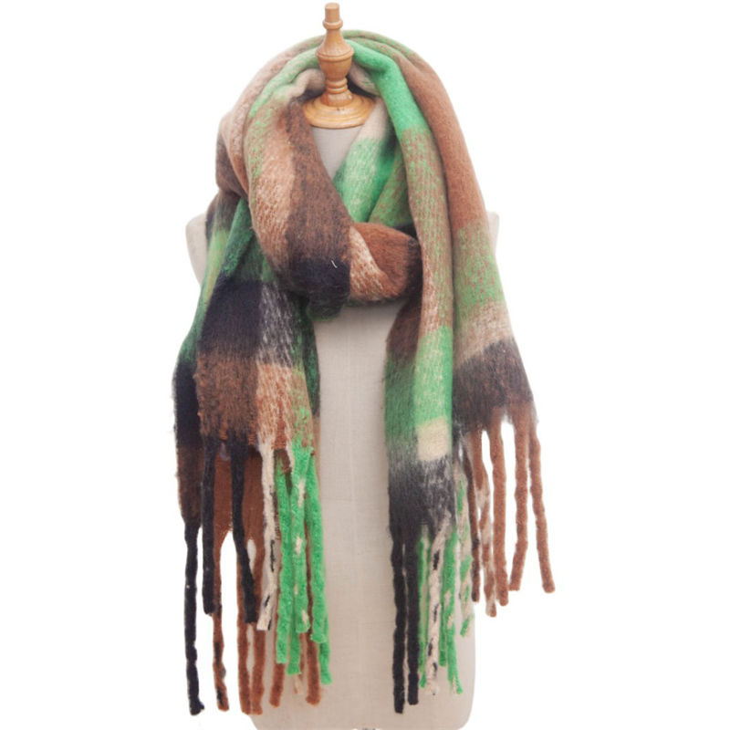 Autumn and Winter Circle Yarn Thickened plus-Sized Plaid Scarf Shawl Keep Warm - 图片 18