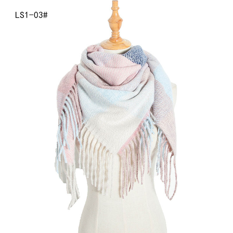 Polyester Thorn Long Tassel Plaid Square Scarf Shawl Keep Warm Fashion Women - 图片 8