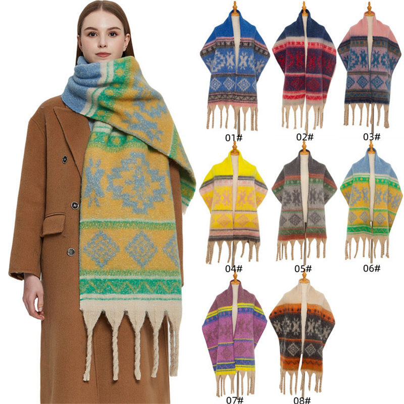 Circle Yarn Autumn and Winter Imitated Mohair Jacquard Thick Scarf Spot Shawl