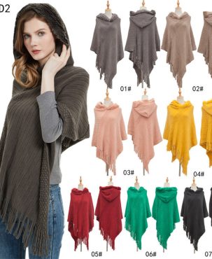 Shawl Ladies Autumn and Winter Solid Color Striped Tassel Hooded Cloak Keep Warm