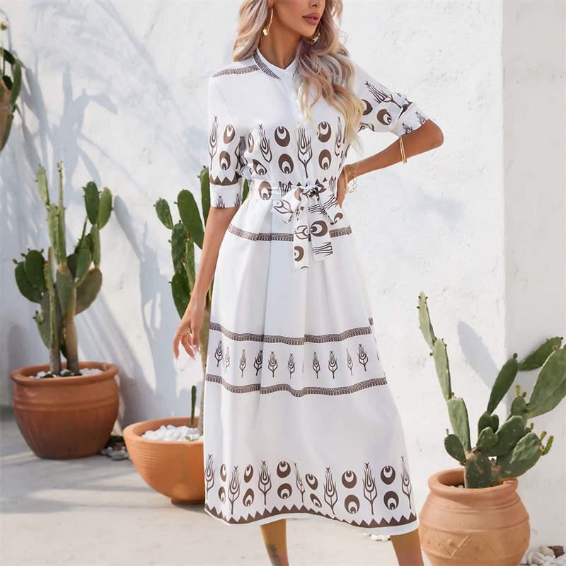 Women's Clothing Summer National Style Printing Half-Length Sleeve Dress - Image 11