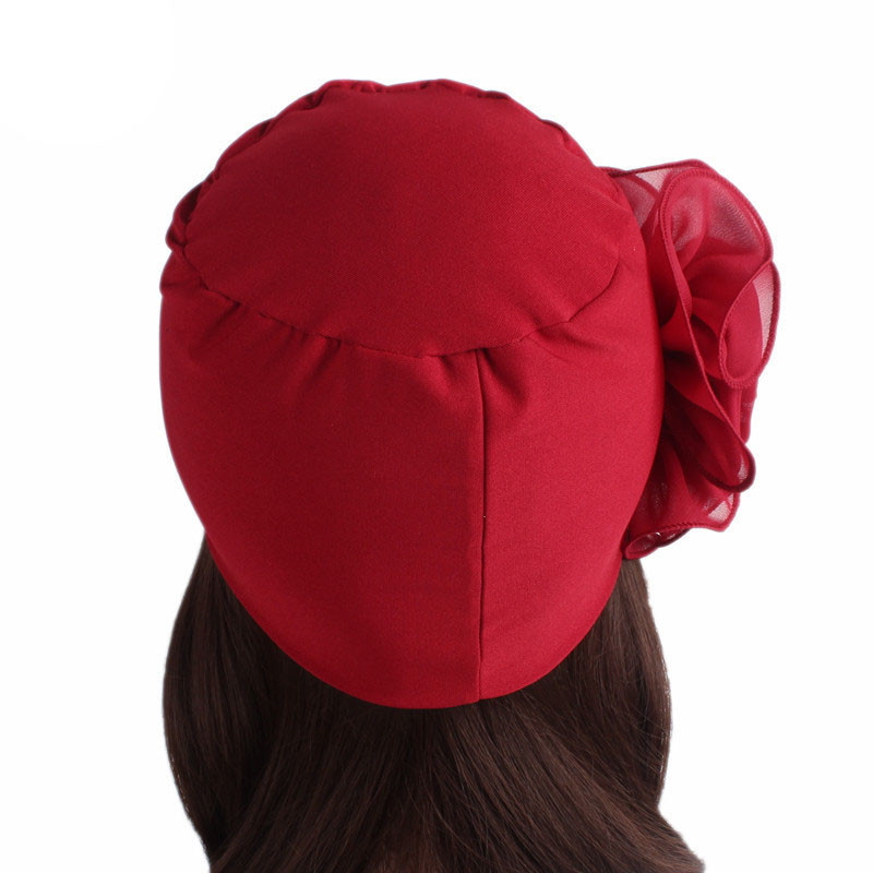 Side Big Flower Stretch Turban Hat Women Elegant Fashion Hat Chemotherapy Hat - 图片 8