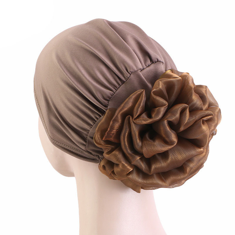 Women's Big Flower Elastic Fabric Sleeve Cap Chemotherapy Hat Muslim Headscarf - 图片 7