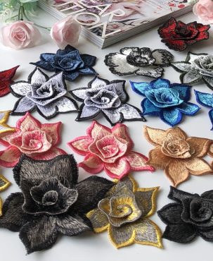 5pc Black Gray Three-Dimensional Flower Embroidered Cloth Stickers Water-Soluble Embroidery Patch Latin Clothes Skirt Hair Band Decorative Accessories Diy