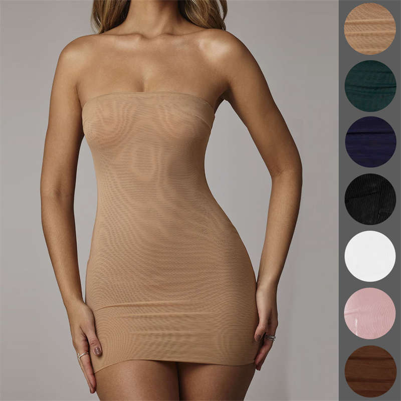 Women's Clothes All-Match Anti-Penetration Mesh Base Dress Sleeveless Hip Wrap Dress
