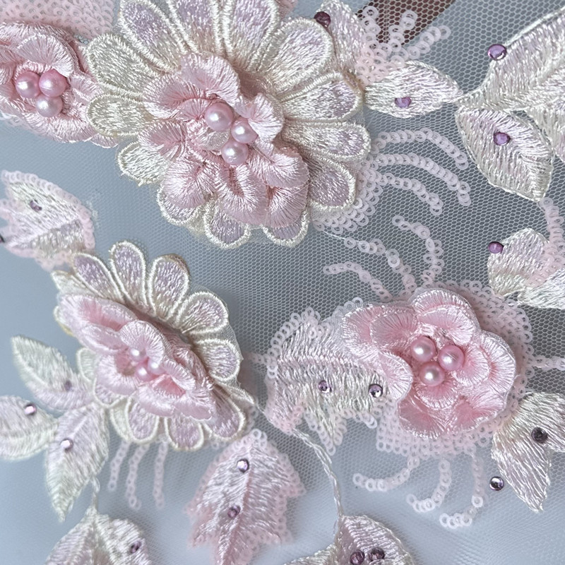 Flower Embroidered Cloth Stickers Pairs of Flower Beaded Patch Mesh Lace Clothing Ornaments Accessories Handmade Sewing Diy - 图片 5