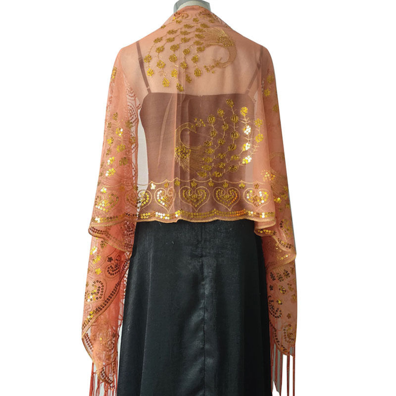 Sequined Shawl Peacock Embroidery Sequined Tassel Shawl Party Banquet Evening Gown Shawl - 图片 3