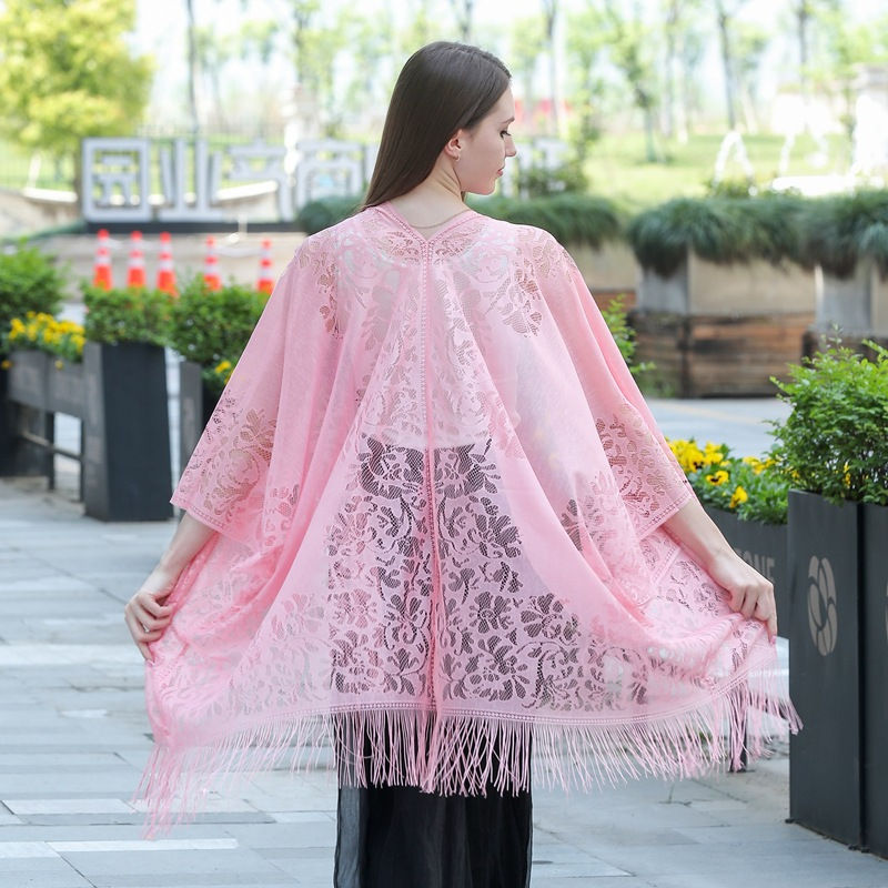 Hollow Lace Sunscreen Shawl Women's Dress Cheongsam Shawl Travel Vacation Beach Shawl - 图片 5