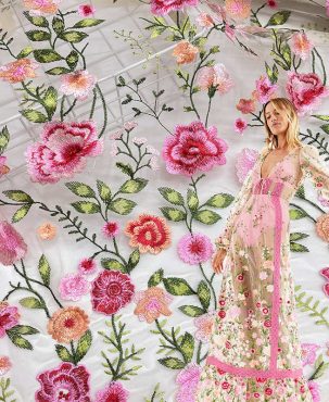 Rose Mesh Embroidered Fabric Plant DIY Lace Fabric Three-Dimensional Flower Fabric