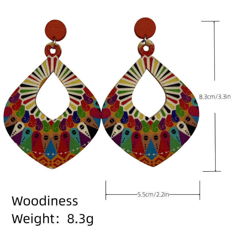 Retro Earrings Ornament Jewelry Antique Earrings Wooden Dangle Earrings Bohemian Style - 图片 9