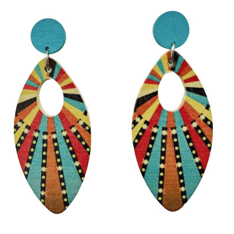 Jewelry Ornament European and American Earrings Wooden Earrings Retro Geometry - 图片 6