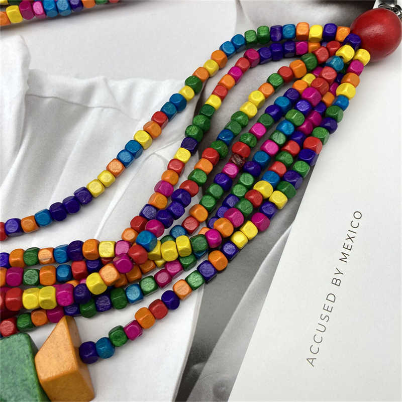 Ethnic Style Retro Wood Color Beach Pastoral Style Wooden Multi-Layer Long Necklace Jewelry - 图片 6