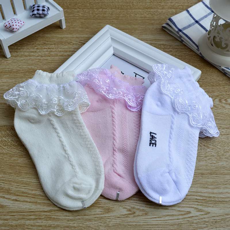 Children's Lace Socks Girls' Cotton Socks Spring and Autumn Thin Summer Japanese Lace Princess Short Socks Baby White Dance - 图片 8