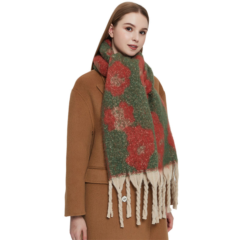 Shawl Winter Circle Yarn Coarse Tassel Jacquard Large Leopard-Print Scarf Keep Warm - 图片 5