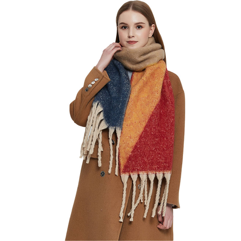 Shawl Autumn and Winter Thickened Tassel Jacquard Geometric Scarf Keep Warm - 图片 7