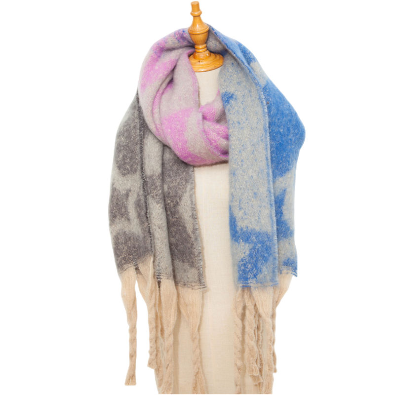 Shawl Foreign Trade Autumn and Winter Thickening Scarf Circle Yarn Coarse Tassel Jacquard Scarf - 图片 8