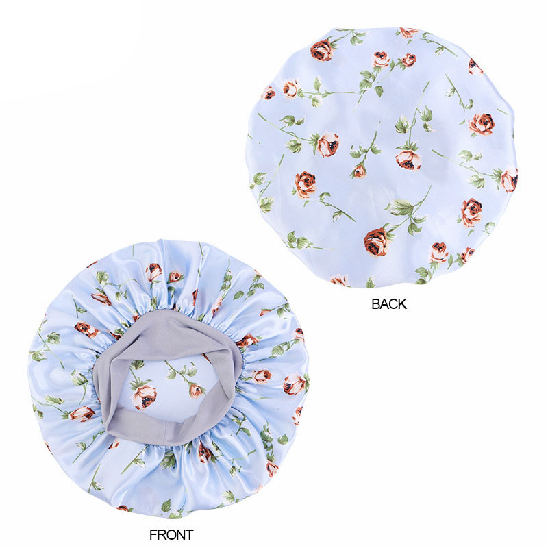 Pansy Type Satin Wide Brim Nightcap Shower Cap Beauty and Hairdressing Hat - 图片 9