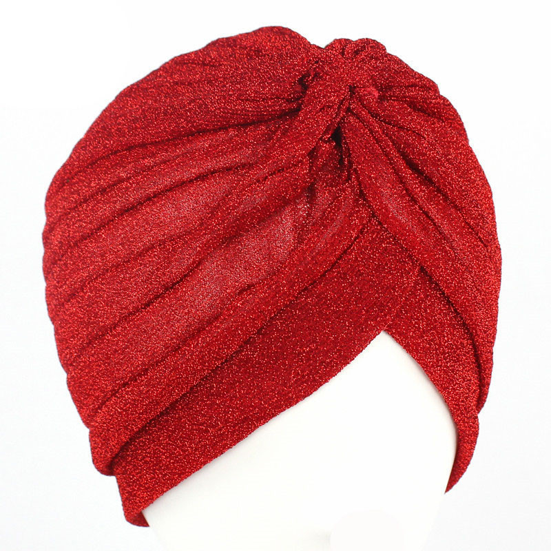 Golden Bright Silk Indian Hat Turban Hat Baotou Cap Chemo Cap Muslim Headscarf - 图片 9