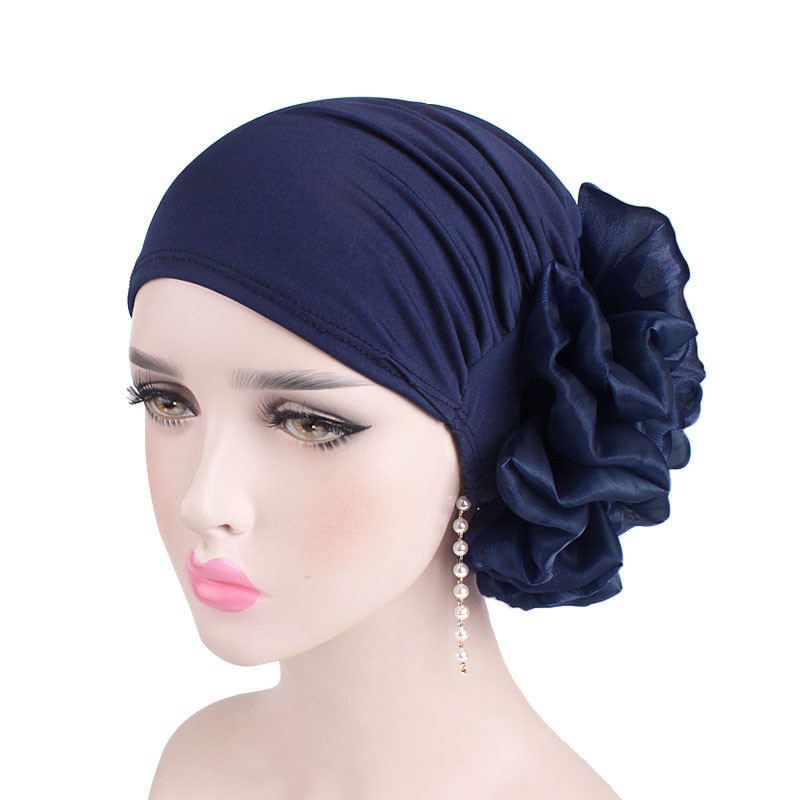 Women's Big Flower Elastic Fabric Sleeve Cap Chemotherapy Hat Muslim Headscarf - 图片 8