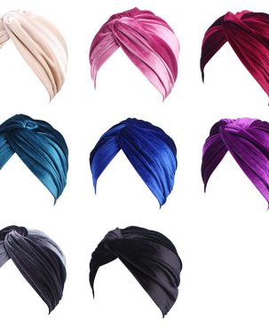 Velvet Stretch Turban Hat Cross Twist Cap Chemo Cap Muslim Headscarf Beauty Hat