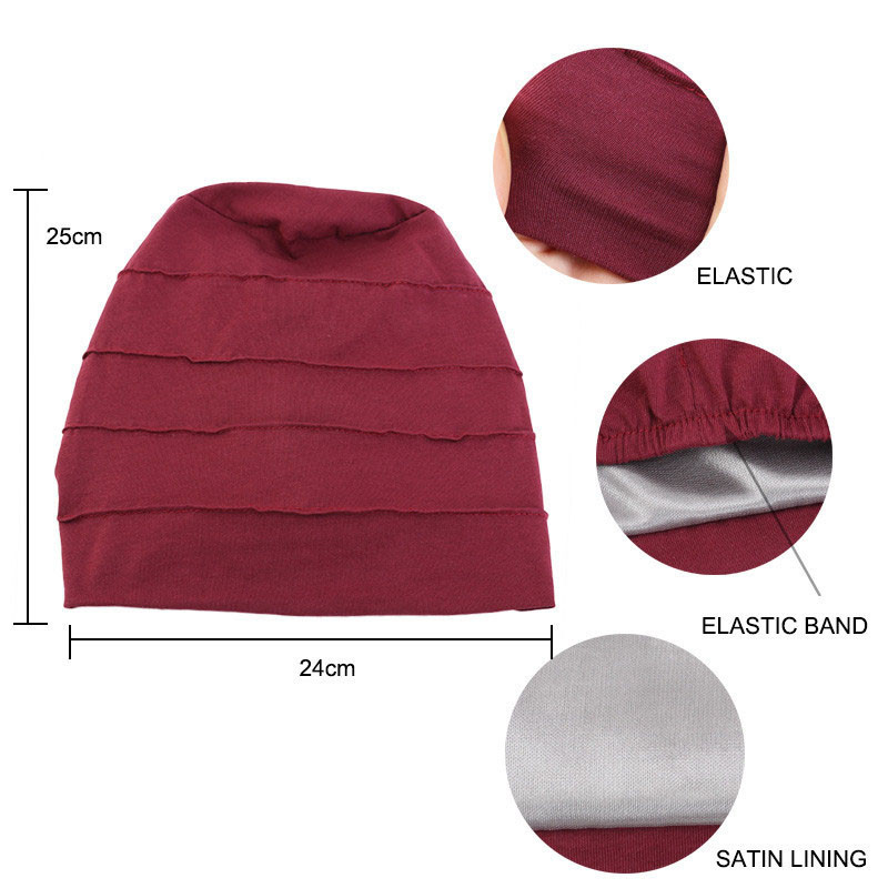Double-Layer Satin Lined Chemotherapy Cap Women's Pullover Cap Nightcap Cotton Confinement Cap - 图片 8
