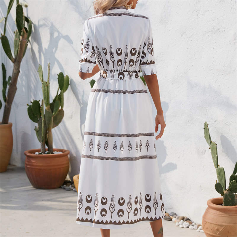 Women's Clothing Summer National Style Printing Half-Length Sleeve Dress - Image 12