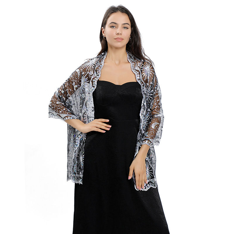 Star Moon Embroidered Shawl Dress Evening Gown Cheongsam Outerwear Shawl Women - Image 3