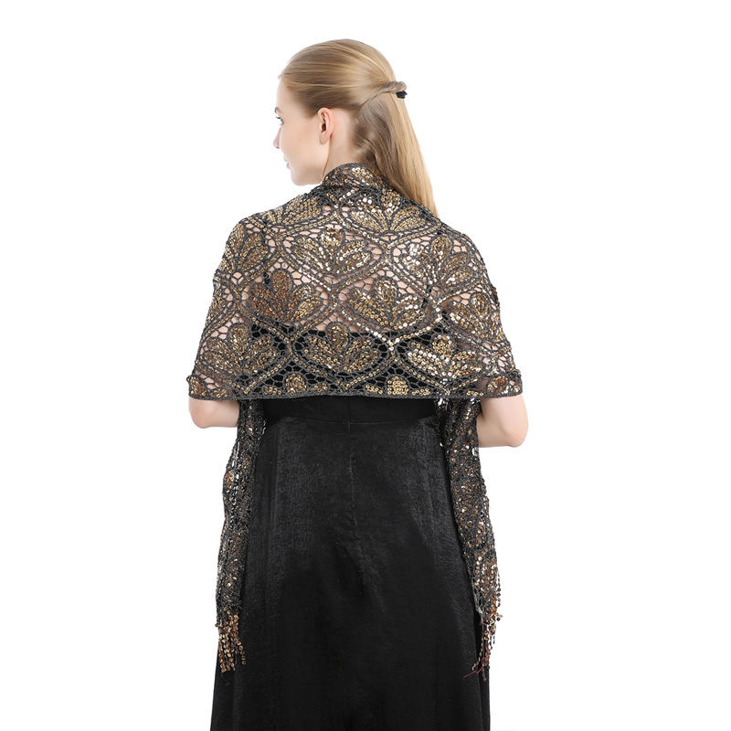 Elegant Sequined Tassel Shawl Dress Cheongsam Outerwear Shawl Sequined Shawl - 图片 3