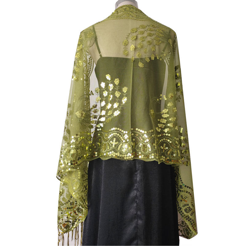 Sequined Shawl Peacock Embroidery Sequined Tassel Shawl Party Banquet Evening Gown Shawl - 图片 4