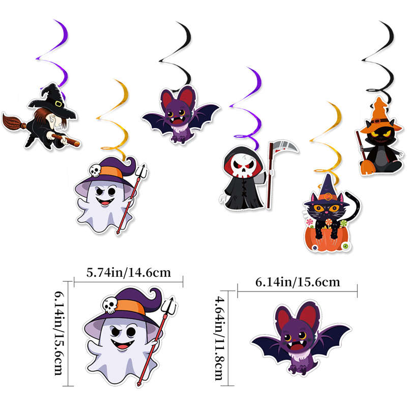 Halloween Hanging Flag Balloon Set Ghost Wizard Cake Inserting Card Bat Death Spiral Ornaments - Image 8
