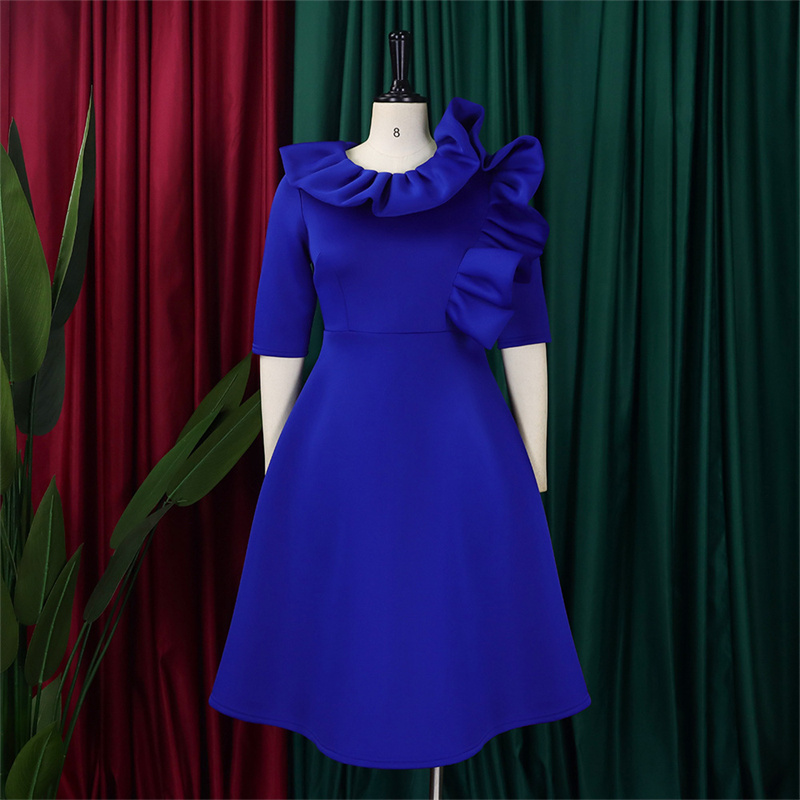 Women's Clothing Fashion Elegant Solid Color Large Swing Skirt Ruffled Dress - 图片 9