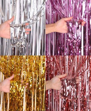 2PC Party Decor Tinsel Background Wall Decor Bright Tinsel Curtain Tassel Decor Curtain