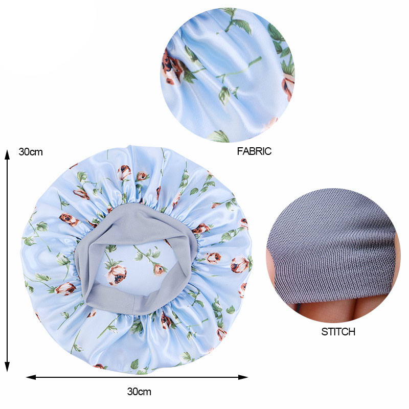 Pansy Type Satin Wide Brim Nightcap Shower Cap Beauty and Hairdressing Hat - 图片 10