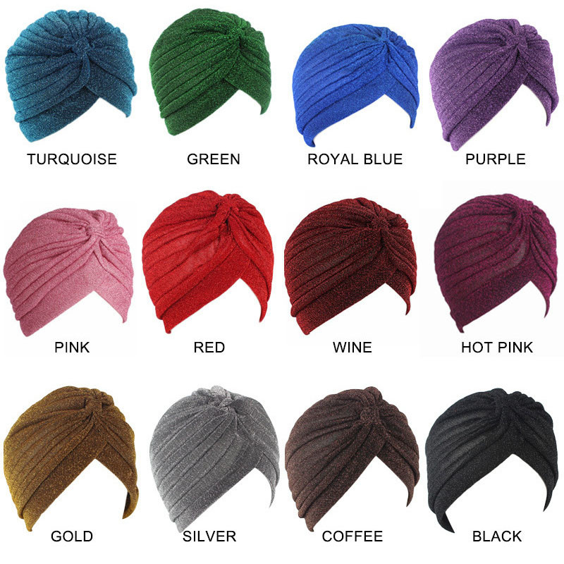 Golden Bright Silk Indian Hat Turban Hat Baotou Cap Chemo Cap Muslim Headscarf