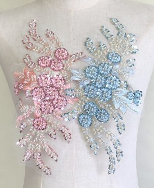 Heavy Industry Beads Three-Dimensional Flower Mesh Embroidered Cloth Stickers Lace Patch Wedding Dress Hanfu Decoration Accessories Diy