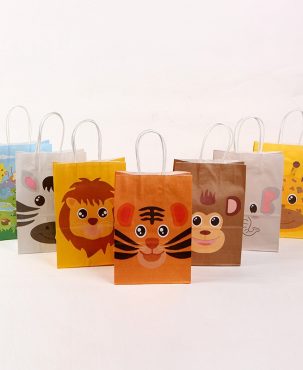 5Pcs Jungle Safari Animal Zoo Happy Birthday Party Paper Candy Box Kids Gift Cookies Packaging Bags Baby Shower Decor Supplies