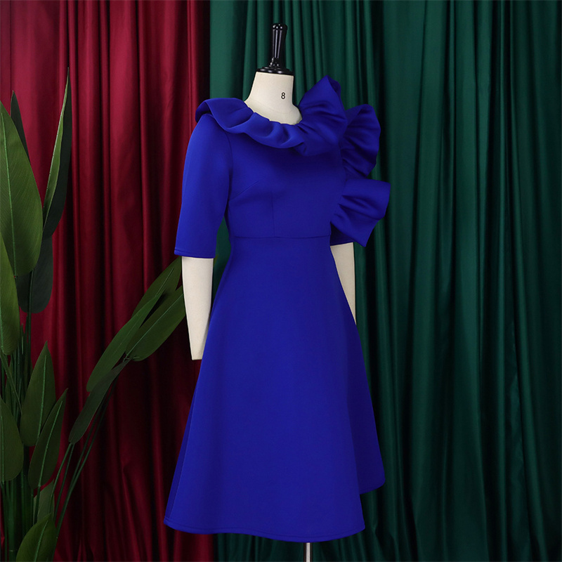 Women's Clothing Fashion Elegant Solid Color Large Swing Skirt Ruffled Dress - 图片 10