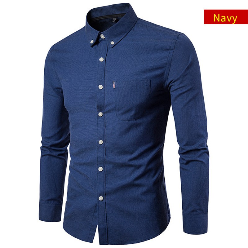 Mens Oxford Cotton Casual Button Down Dress Shirt Slim Fit Shirt Top Long Sleeve - 图片 5