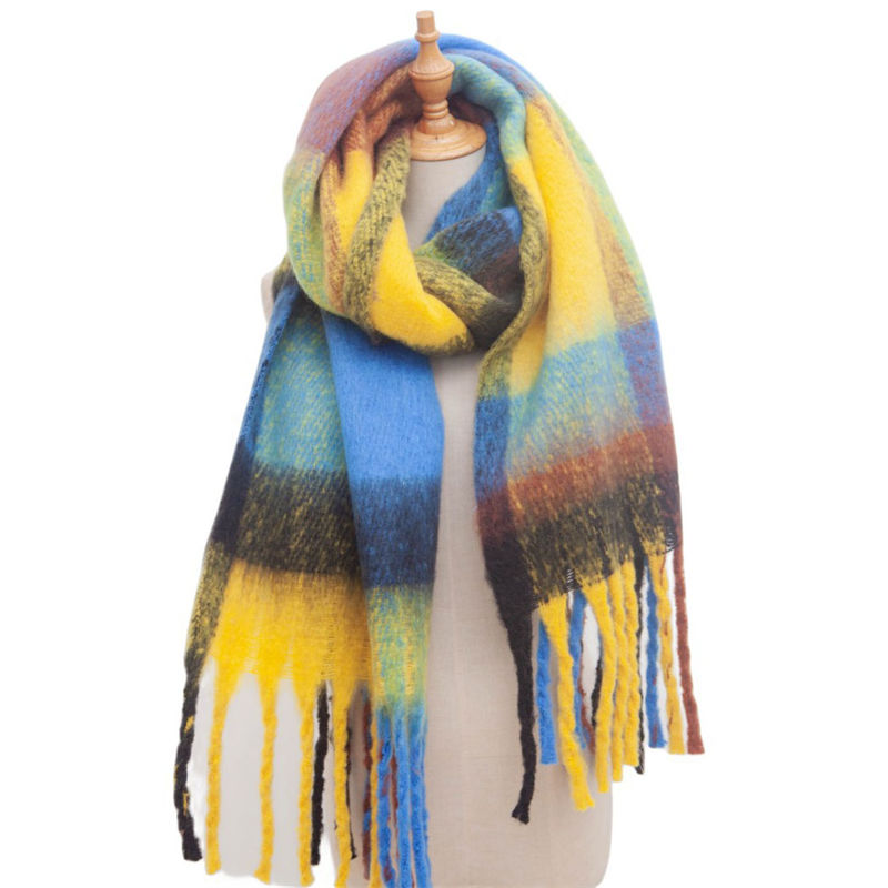 Autumn and Winter Circle Yarn Thickened plus-Sized Plaid Scarf Shawl Keep Warm - 图片 20