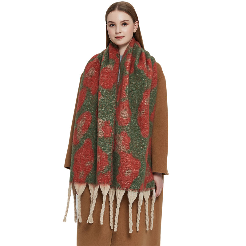 Shawl Winter Circle Yarn Coarse Tassel Jacquard Large Leopard-Print Scarf Keep Warm - 图片 3
