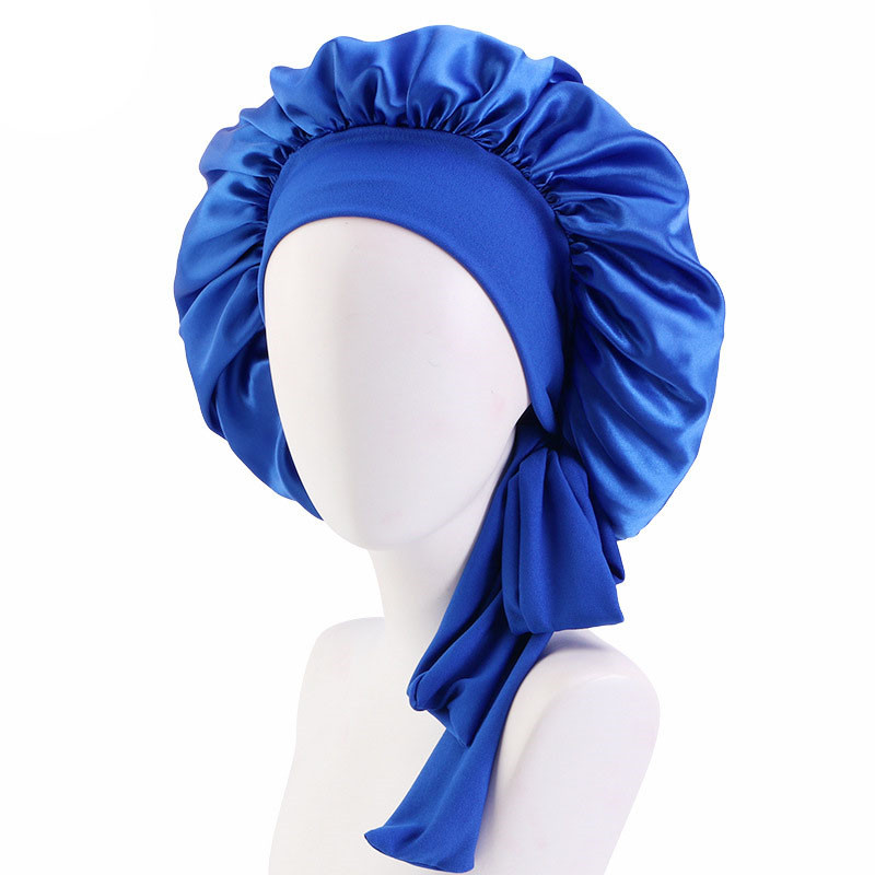 Elastic Ribbon Satin round Cap Artificial Silk Nightcap Makeup Cap Beauty Hat Turban Hat - 图片 6