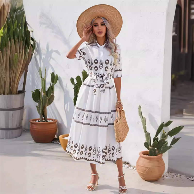 Women's Clothing Summer National Style Printing Half-Length Sleeve Dress - Image 3